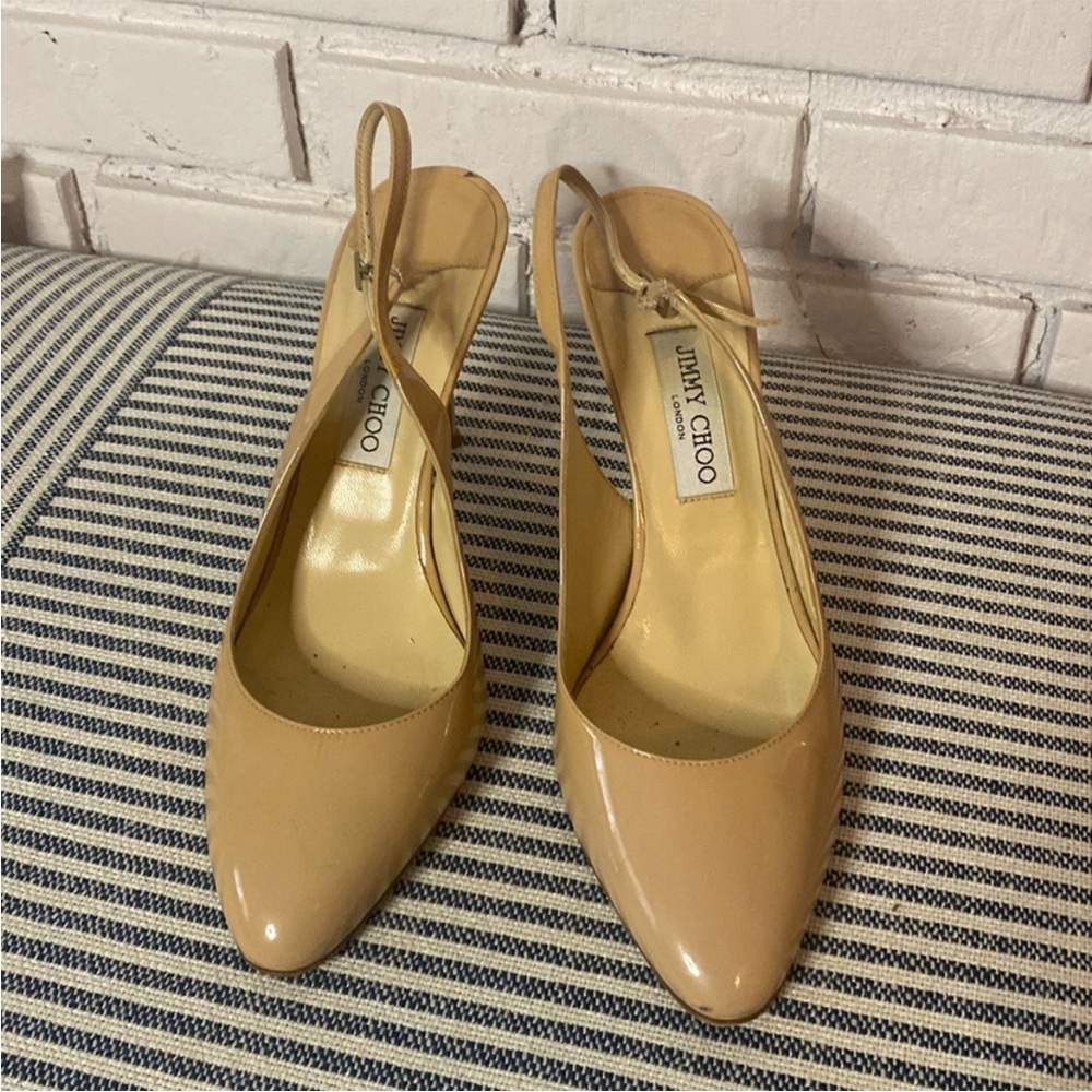 Jimmy choo patent neutral sling back stilettos 41